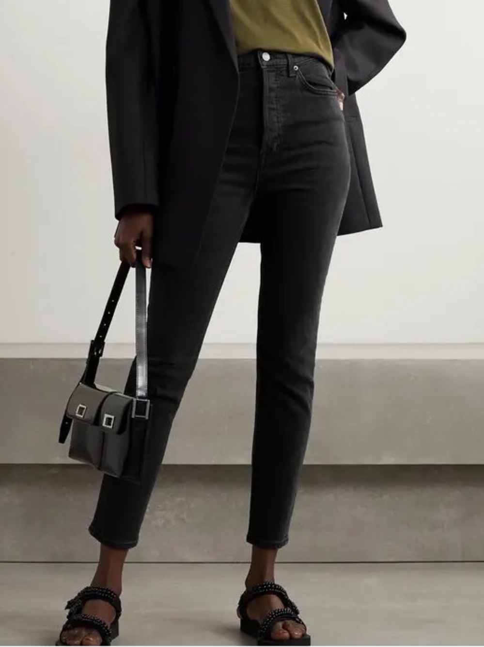 GRLFRND The Piper Super High Rise Slim Crop Jeans Hollywood Heights Black